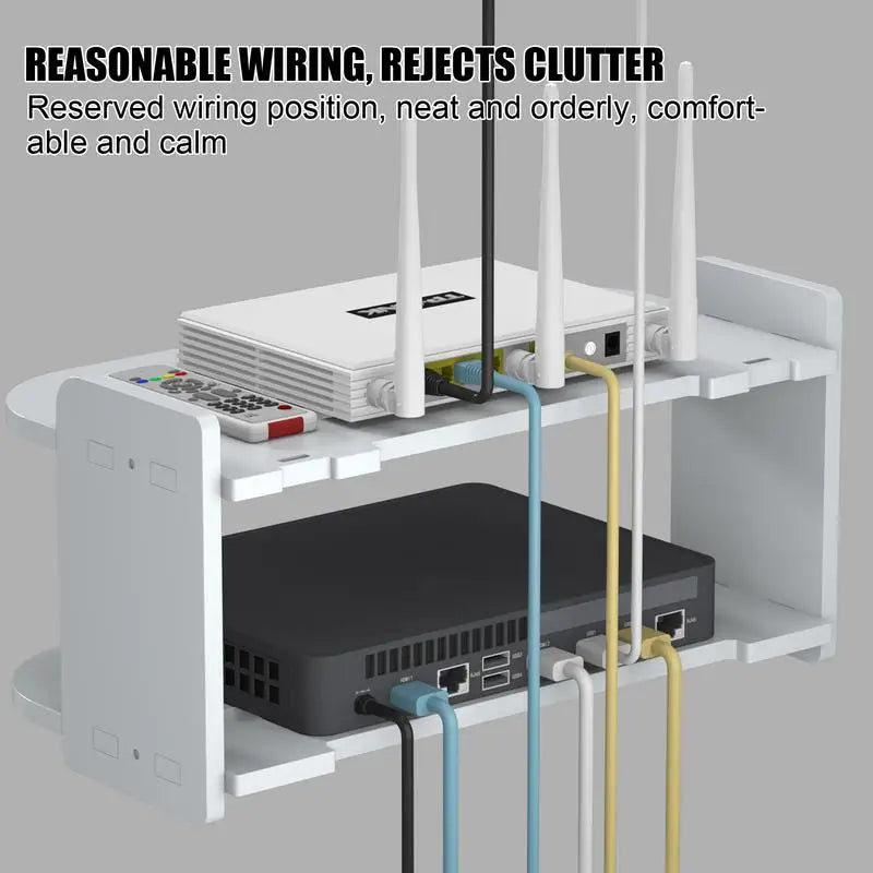 Wifi Hanging Shelf Router Power Strip Multi Outlet TV Set Top Box Cable Hiden Floating Rack Wall Mount Holder Storage Organizer