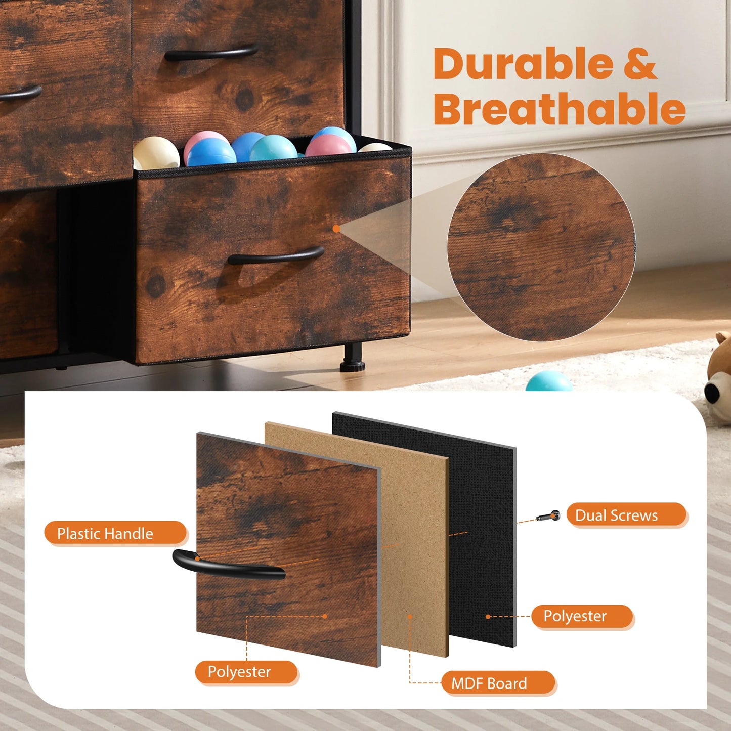 Wardrobe Drawers For With 10 Fabric Drawers and  Steel Frame For  Storage  Closet Bedroom Living Room JHK