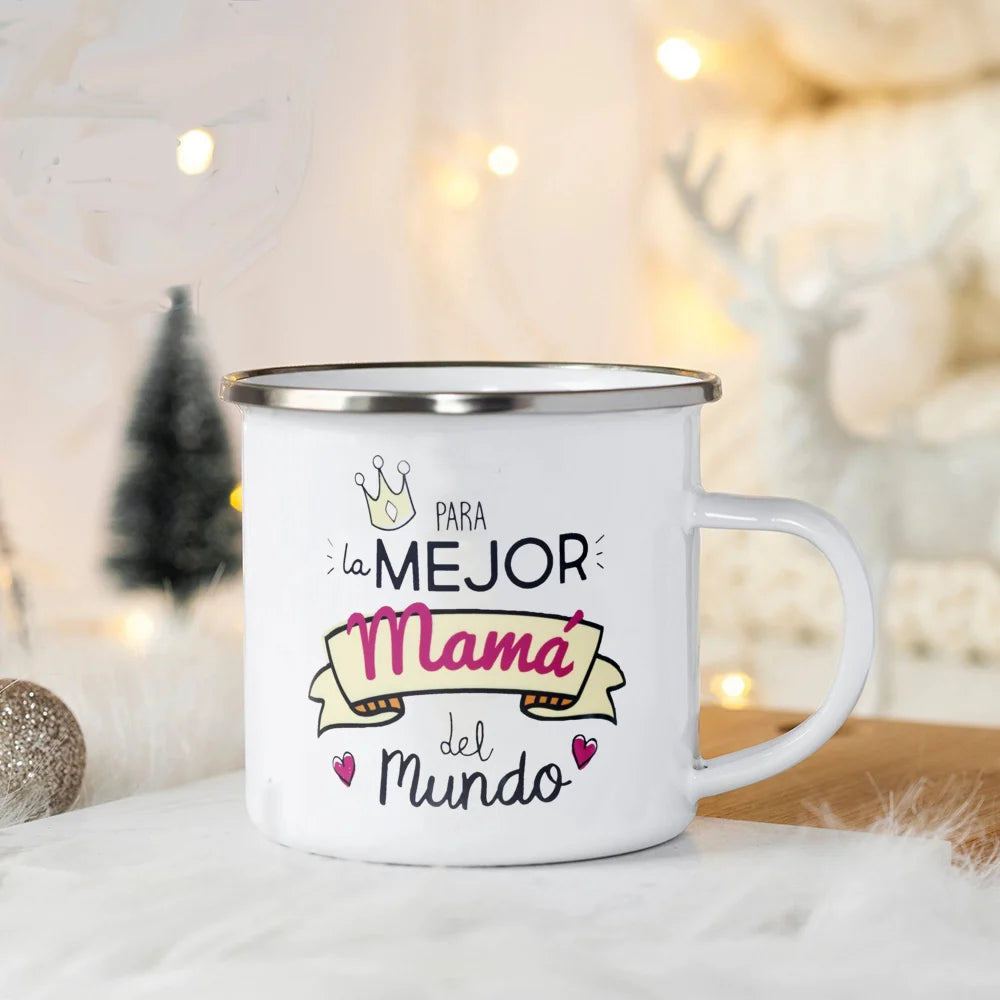 World's Best Dad and Mom Print Coffee Mug Unique Fathers Day Gift and Mothers Day Gifts Drink Wine Juice Tea  Enamel Mug Present