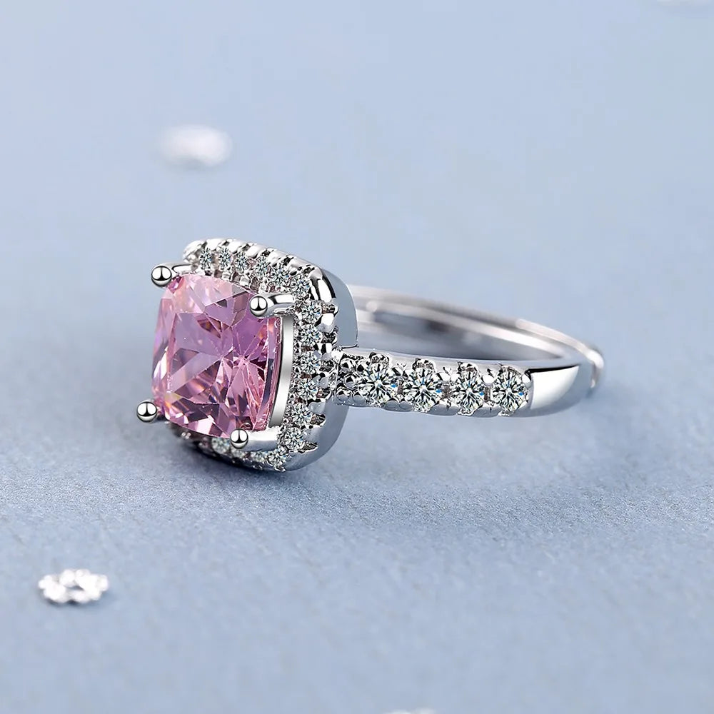 925 Sterling Silver Ring Fashion Pink Zircon High Quality For Women Rings Wedding Fine Jewelry Accessories Party Gift