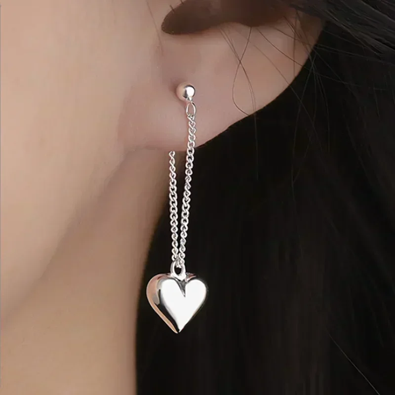 Heart Chain Earring Jewelry 925 Sterling Silver  Earrings For Women  Prevent Allergy Party Accessories Gift Heart Earrings