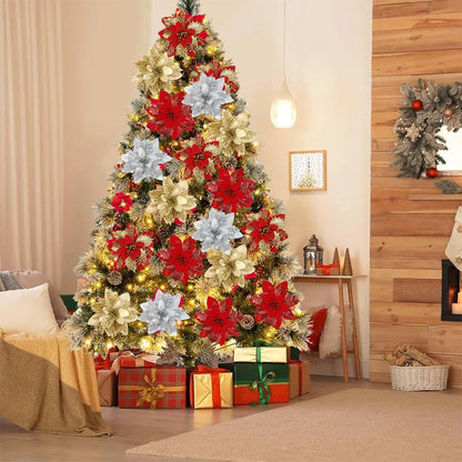 Christmas Glitter Artificial Flowers Tree Hanging Ornaments