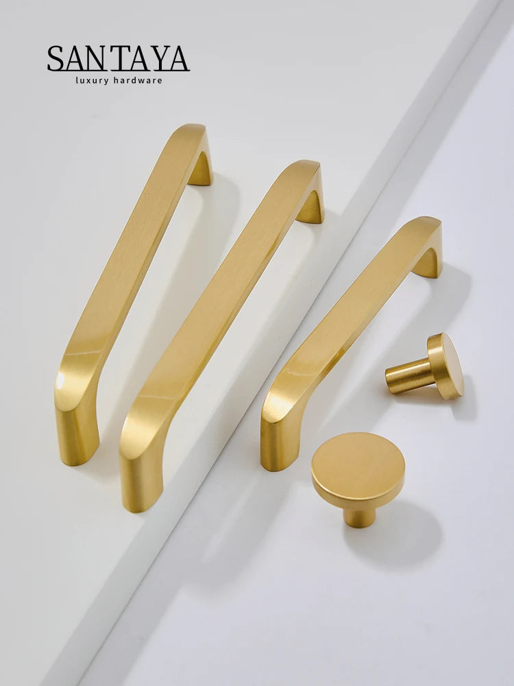 Solid Brass Handles Modern  Kitchen Cabinet Knob Cupboard Door Pulls Drawer Knobs Gold Furniture Handle Hardware