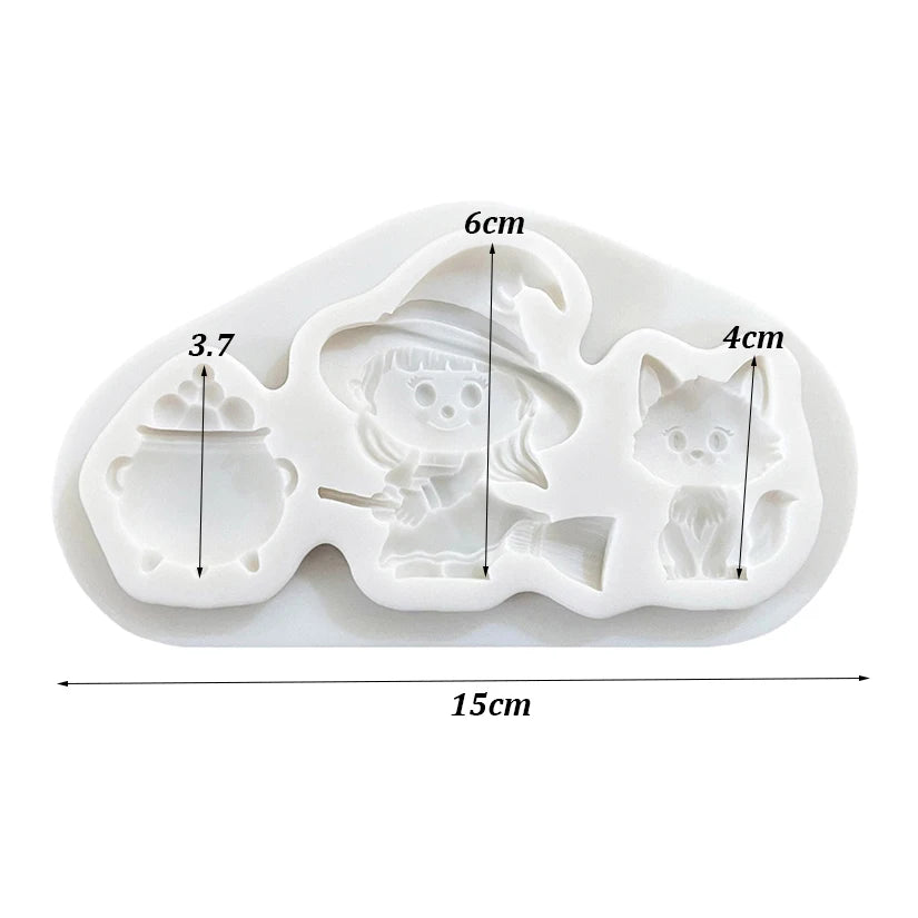 Halloween Witch Cat Cauldron Silicone Sugarcraft Mold Resin Tools Cupcake Baking Mould Fondant Cake Decorating Tools
