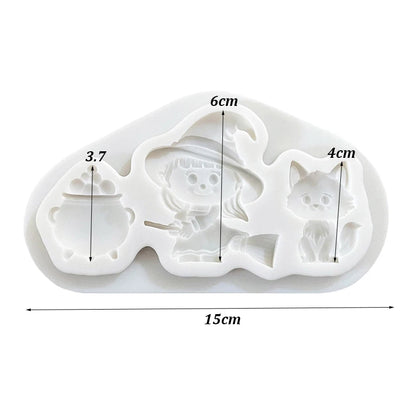 Halloween Witch Cat Cauldron Silicone Sugarcraft Mold Resin Tools Cupcake Baking Mould Fondant Cake Decorating Tools