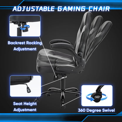 Office Desk  Computer Chair Ergonomic Adjustable PU Leather Racing Flip-up Armrest  JHK