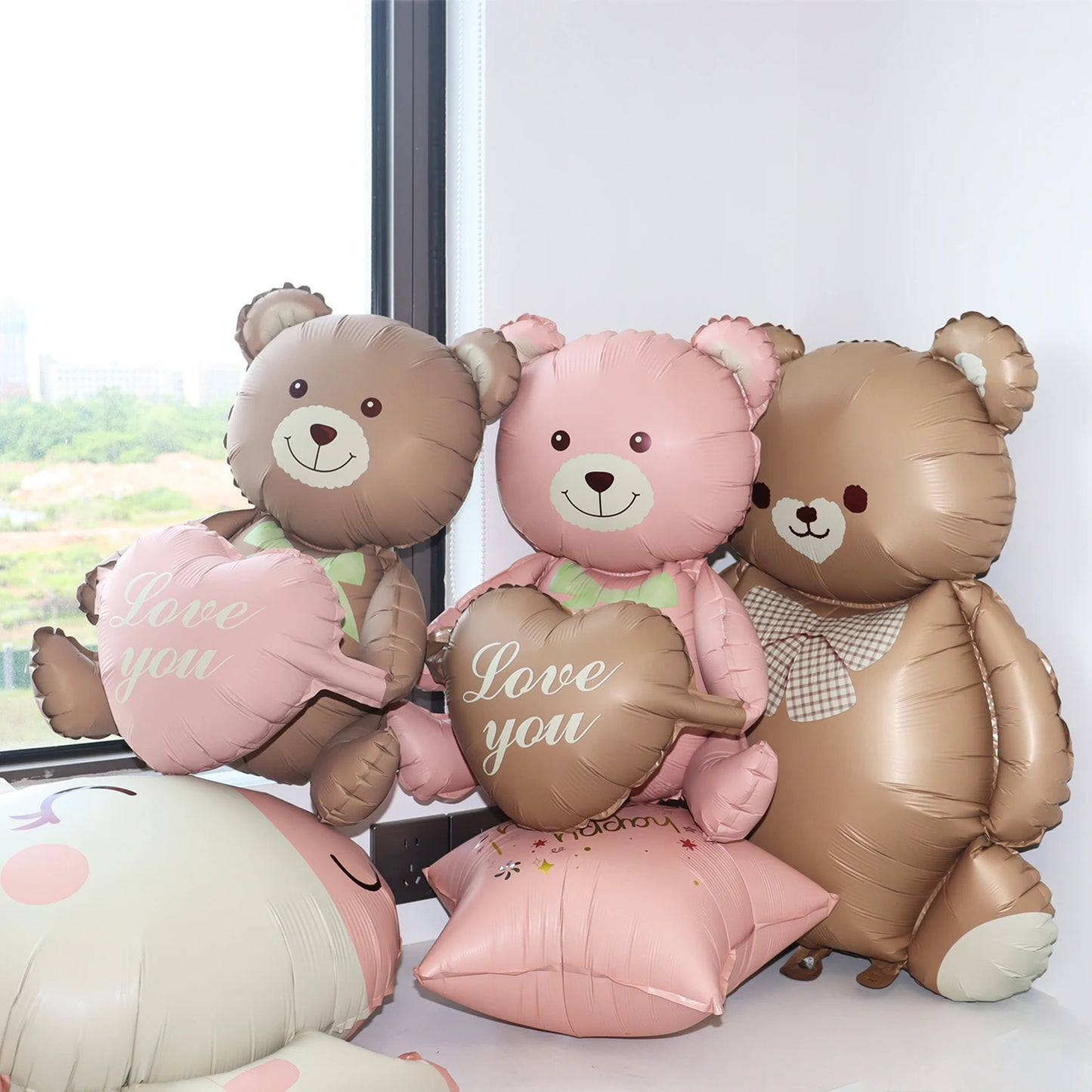 Happy Birthday Animal Foil Ballo﻿ Cute Matte on Bear Rainbow Bow Dinosaur Candy Balloon Design