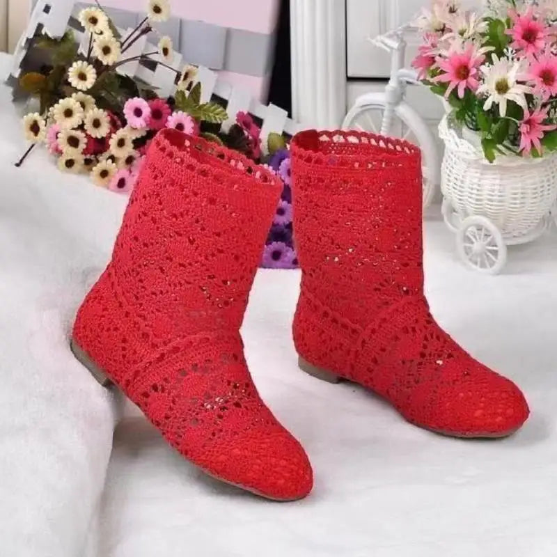 Hollow Boots Shoes Breathable Knit Line Mesh Korean High Summer Women Boots Knee High Womens Shoes