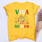 Viva Mexico Print Crew Neck T-shirt Summer Short Sleeve Casual Top Women's Mexican Flag Pattern T-shirt Clothes