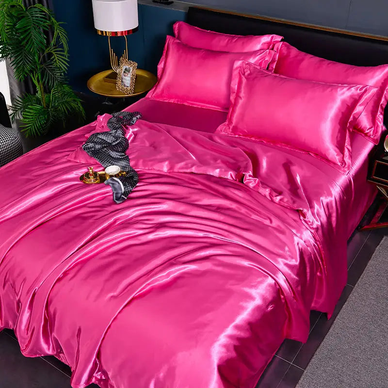 Luxury Ice Silk Bedding Set Satin Silky Duvet Cover Set With Pillowcase High-end Home Textiles Solid Color Bed Cover Sets