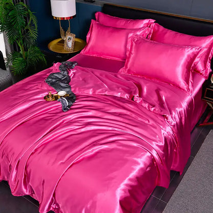 Luxury Ice Silk Bedding Set Satin Silky Duvet Cover Set With Pillowcase High-end Home Textiles Solid Color Bed Cover Sets