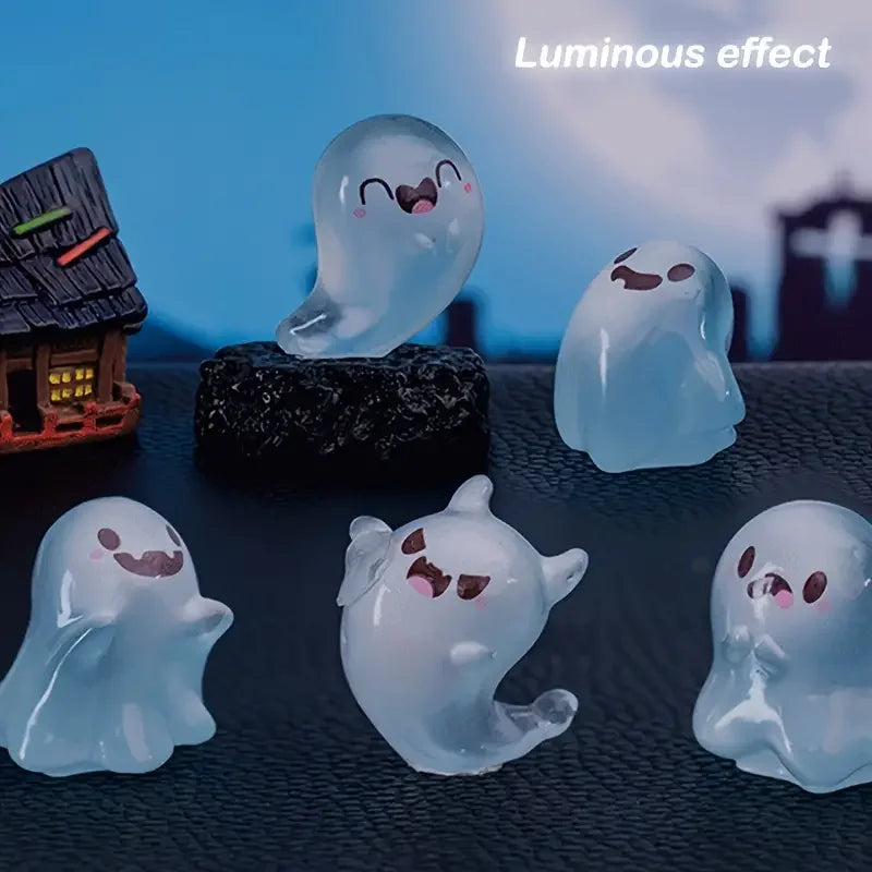 6Pcs Glowing Ghosts for Halloween Resin Decorations, Keychains, Doll Pendants