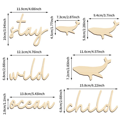Stay Wild Ocean Child Sign Wooden Wall Stickers Coastal Room Wall Stickers Wood Phrase and Fish Pattern Decor Room Wall Decor