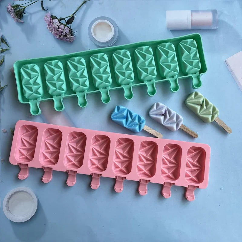 8‑Cavity Diamond Popsicle Silicone Mold – DIY Chocolate, Candy, Jelly & Ice Cream Baking Tray