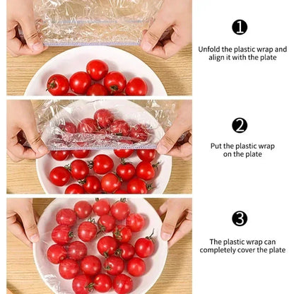 500/50Pcs Disposable Food Cover Fruit Food Cover Elastic Plastic Shower Cap Food Grade Storage Bag Kitchen Organizer Cling Film