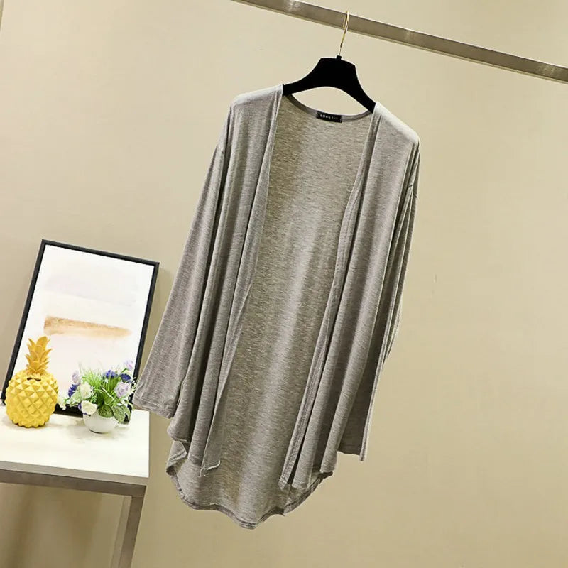 Modal Cardigan Long sleeves Plus size Summer Spring Loose Air-conditioned Top Open-front sun-proof clothing