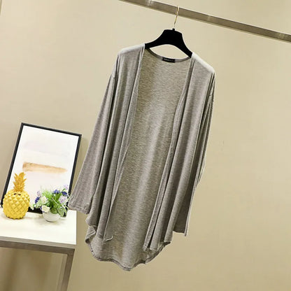 Modal Cardigan Long sleeves Plus size Summer Spring Loose Air-conditioned Top Open-front sun-proof clothing