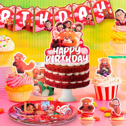 Turning Red Party Supplies – 113‑Piece Decoration Set (Plates, Tablecloth, Balloons & More)