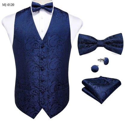 Suit Vest With Bow Tie Pocket Square Cufflinks Tuxedo Waistcoat for Men