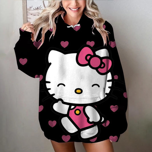 Women Hoodies Harajuku Hello Kitty Print Loose Sweatshirt