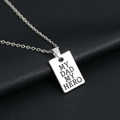 "MY DAD MY HERO" Keychain Necklace for Men Women Square Brand Carved Letter Pendant Chain Key Ring Accessories Father's Day Gift