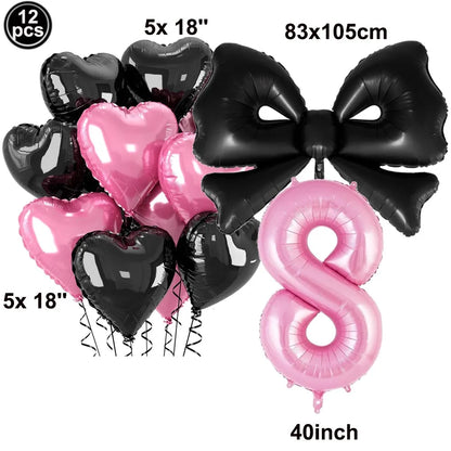 Giant Black Pink Bow Balloon Coquette Birthday Party Decorations Bowknot Balloon for Girls Baby Shower Bridal Wedding Supplies