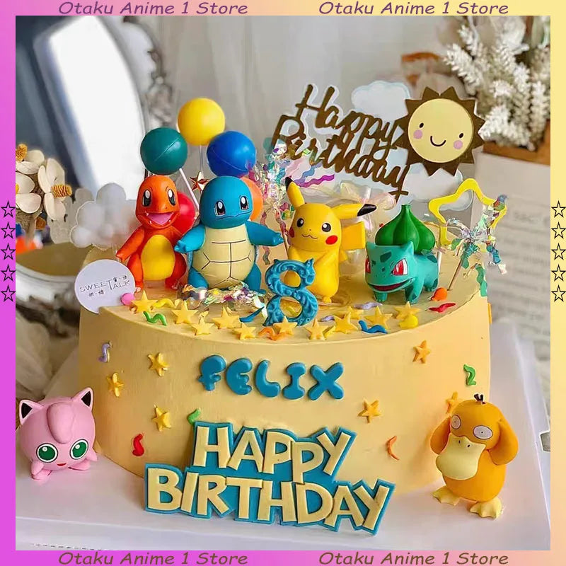 13‑Piece Pikachu Cake Topper Set – Cute Vinyl Anime Figures for Birthday Cake Decoration