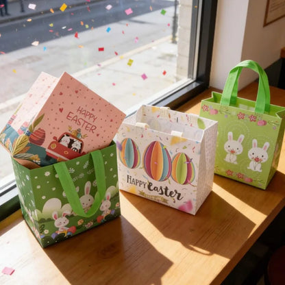 Easter Tote Gift Bags Creative Cartoon Rabbit Egg Basket Pattern Laminating Nonwoven Tote Bags Eco-Friendly Mall Shopping Bags