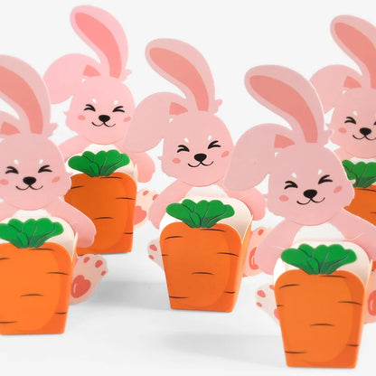 10/20/30pcs Easter Cute Bunny Rabbit Carrot Paper Cookie Candy Box Gift Packing Boxes for Kids Birthday Happy Easter Party Gifts