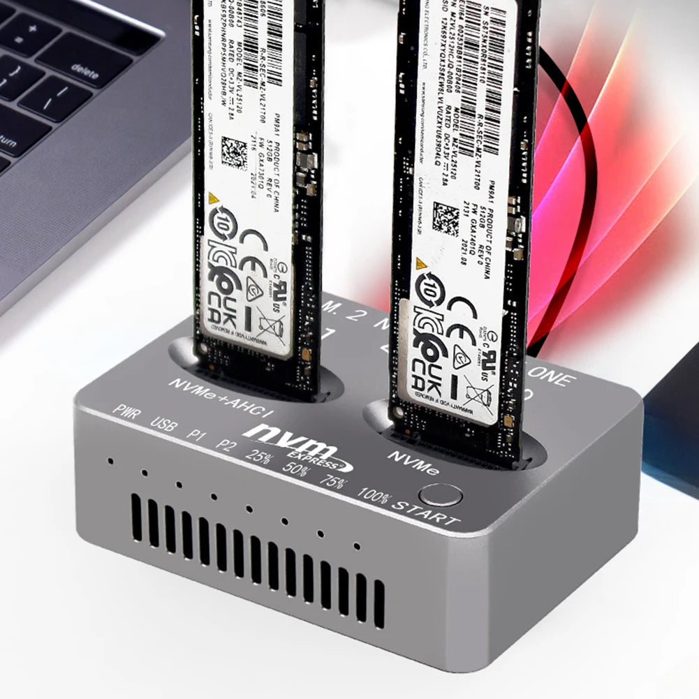 Dual-Bay M.2 NVME SSD Clone USB3.2 Type C NVME Docking Station M.2 M.3 NVME PCI-E External Hard Disk Box for M2 SSD M Key SSD