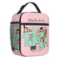 Custom cartoon-printed lunch bag featuring ladies, nurses, and doctors. Thermal insulated, reusable, and multifunctional, perfect for kids' food bento boxes.