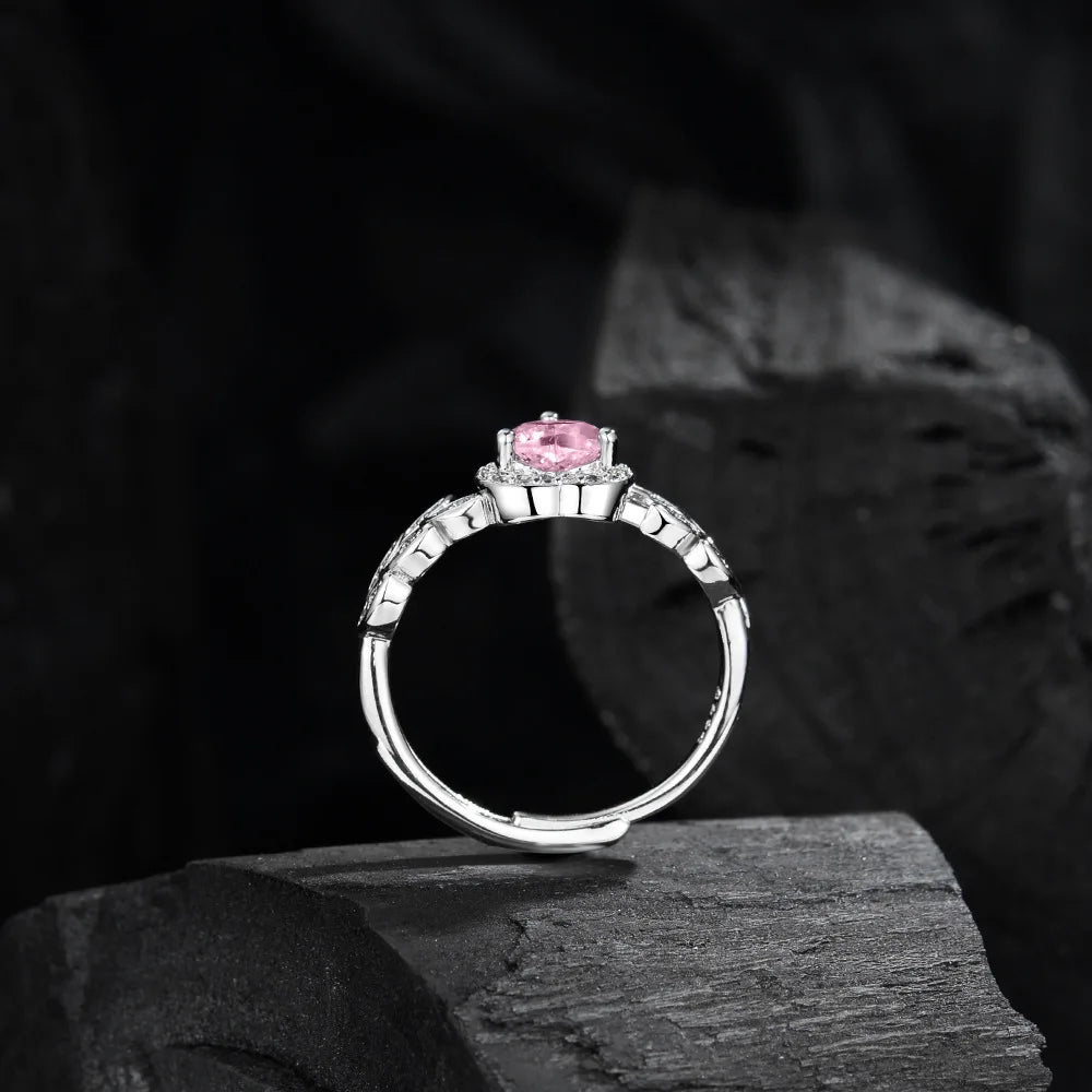 925 Sterling Silver Ring Pink Heart-shaped zirco luxury Opening Adjustable For Women Wedding Fine Jewelry Accessories Party Gift