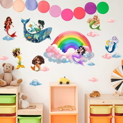 Rainbow Mermaid Wall Stickers for Baby and Children's Room Decoration Self   Adhesive Wall Stickers Suitable for Children's Room