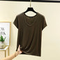Women’s Plus Size U‑Neck Modal T‑Shirt (L–6XL) – Short Sleeve Solid Color Loose Tee