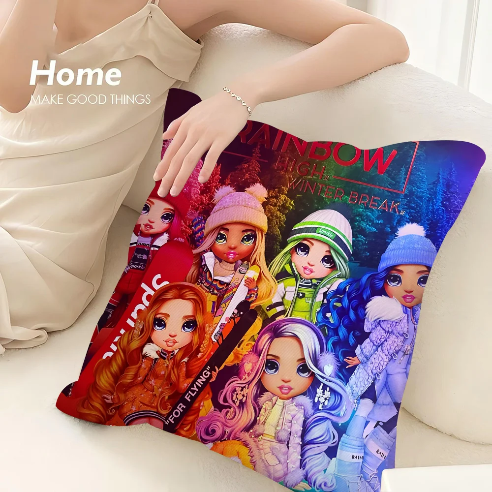 R-Rainbow High Doll Pillow Case Sofa Decorative Home Double-sided Print Plush Square Throw Pillow Covers Cushion Decor Cover
