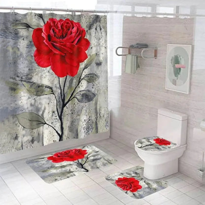 Purple Rose Shower Curtain Polyester Bath Curtain Set 3D Print 180x180 Bathroom Curtain Colorful Flowers Home Decor Dropshipping