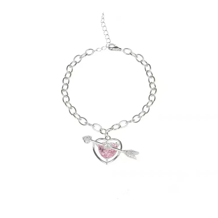 Stylish Pink Heart Necklace Gemstone Pendant Diamonds One Arrow Through Forever Love  Designs