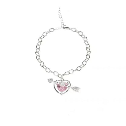 Stylish Pink Heart Necklace Gemstone Pendant Diamonds One Arrow Through Forever Love  Designs
