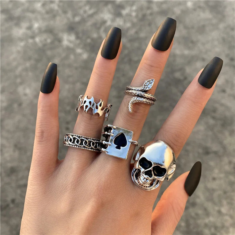 Vintage Gothic Heart Ring/ Punk Playing Card Spades/ Geometric/ Hollow /Butterfly Retro Ring