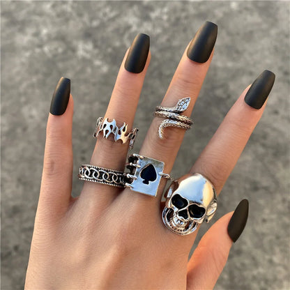Vintage Gothic Heart Ring/ Punk Playing Card Spades/ Geometric/ Hollow /Butterfly Retro Ring