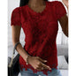 Women Lace Hollow T Shirt Top Fashion Round Neck Long Sleeve Office Lady Blouses Casual Vintage High Street Boho Tops All Season