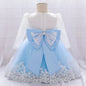 Long Sleeve Baby Girls Dress Newborn White Baptism Tulle Party Wedding 1st Birthday Princess Dresses Infant Girls Bow Prom Gown