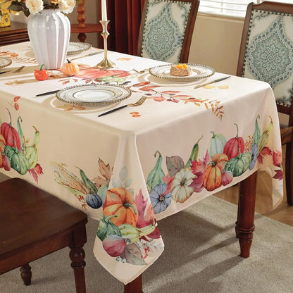 Thanksgiving Autumn Pumpkin Table Cloth Spill Proof Rectangle Tablecloth Dining Room Decoration Durable Tablecloth for Table