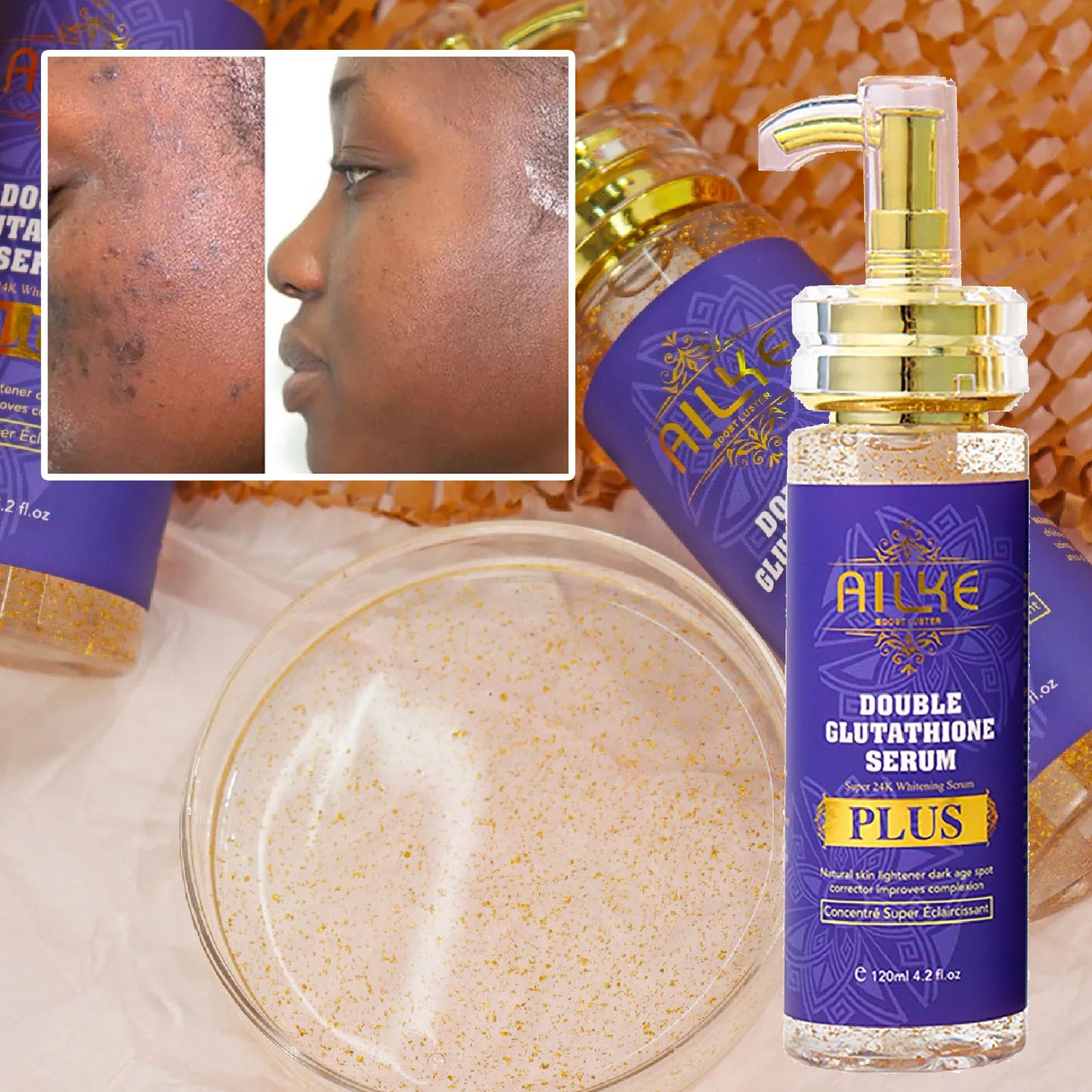AILKE Glutathione PLUS Whitening Skin Care Set, Advanced Lightening Lotion, Moisturizes, Softens, Bleaching Kit for Men, Women