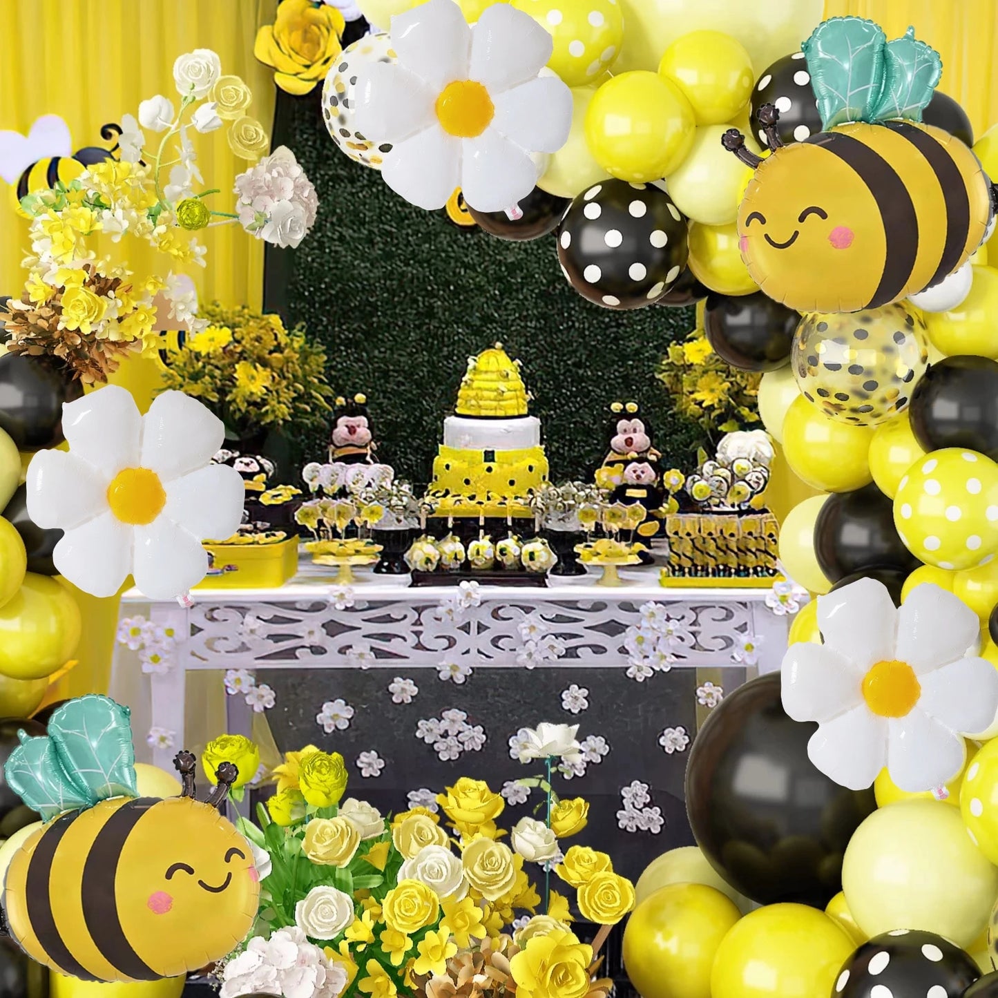 Cute Bee 32‑Inch Gold Number Balloon Garland Set for Kids’ Parties