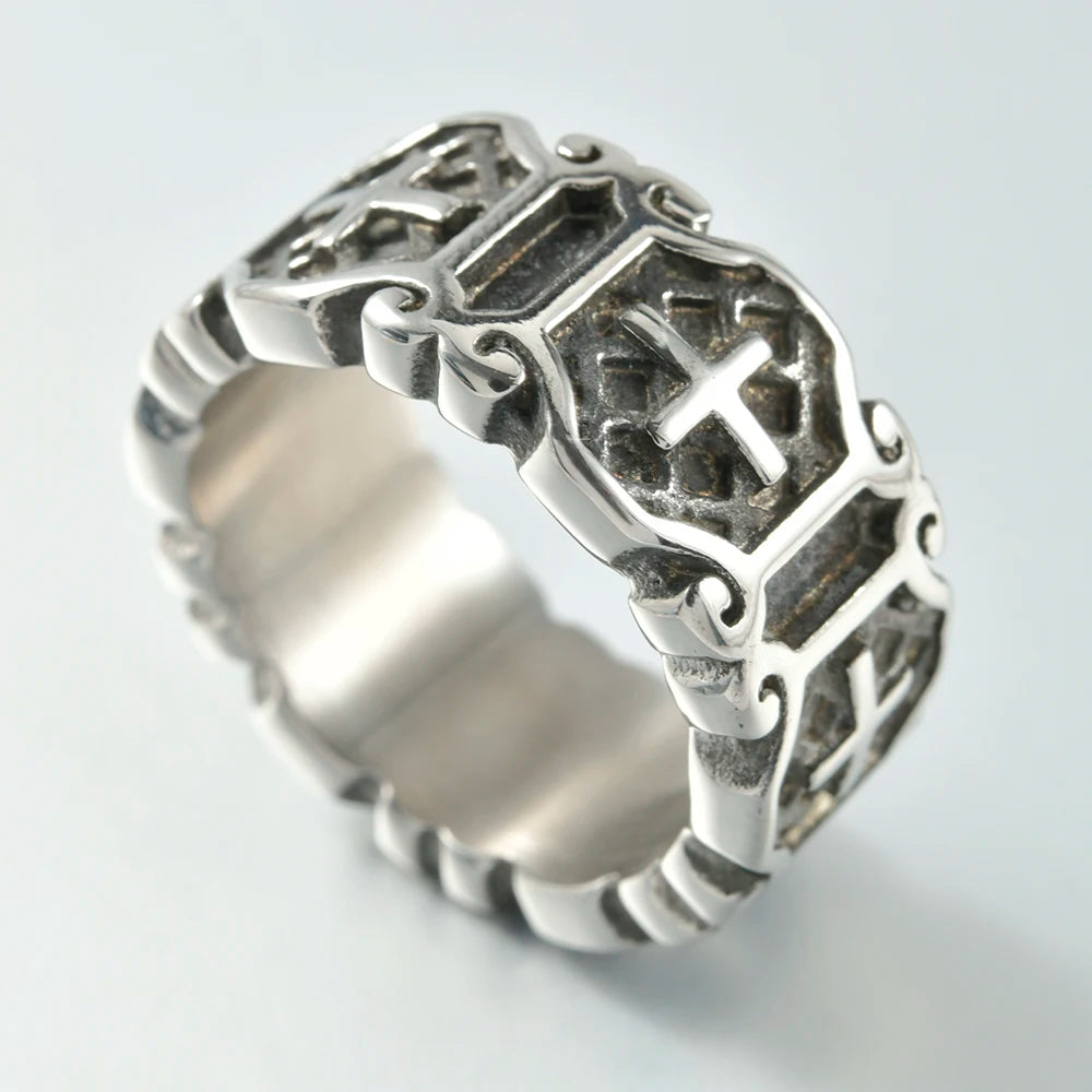 1PC Stainless Steel Vintage Punk Skull Cross Eagle Mens Ring Finger Jewelry Hip Hop Rock Culture Ring Unisex Male Party Ring