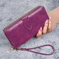 Hot selling cross-border oil wax zipper wallet for women, European and American retro card bag, large capacity mobile phone bag,