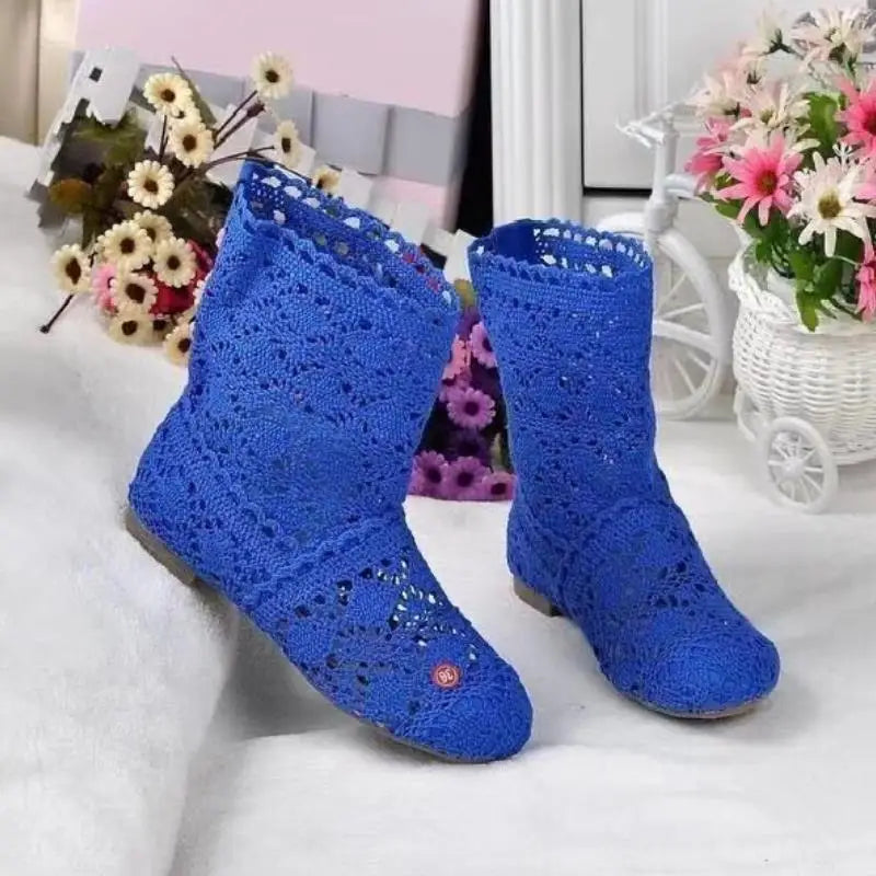 Hollow Boots Shoes Breathable Knit Line Mesh Korean High Summer Women Boots Knee High Womens Shoes