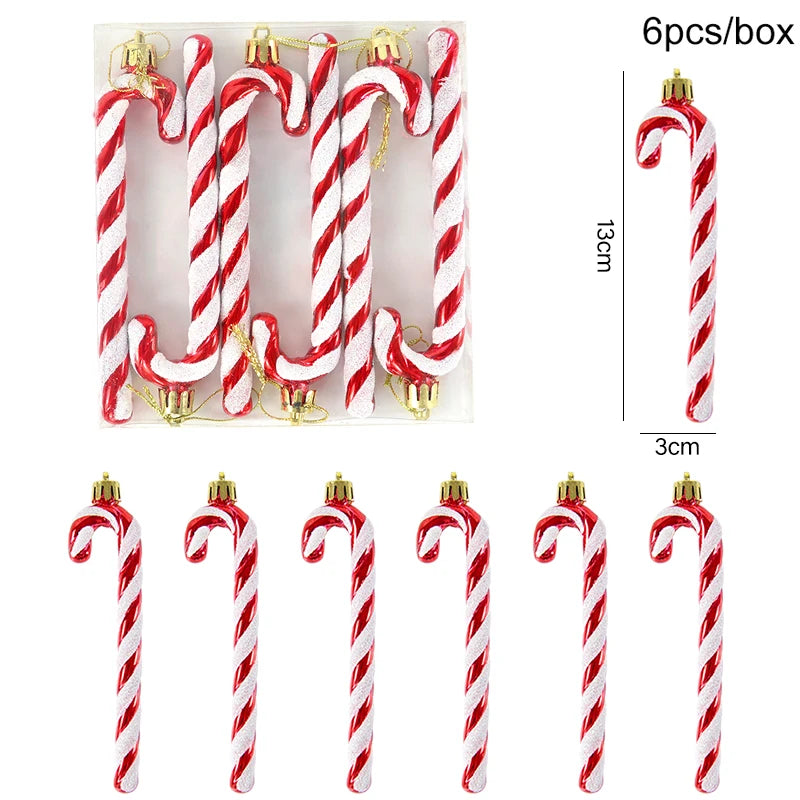 6pcs/box Christmas Tree Pendant Red Star Candy Snowflake Xmas Ball Ornament New Year 2025 Home Decoration Noel Gift Navidad 2024