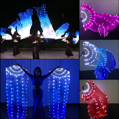 150cm Long Bamboo Silk Veil Fan With LED Light   Stage Performance Dance Costumes